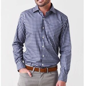 Peter Miller Crown Ease Brooks gingham plaid shirt Size Small Navy blue